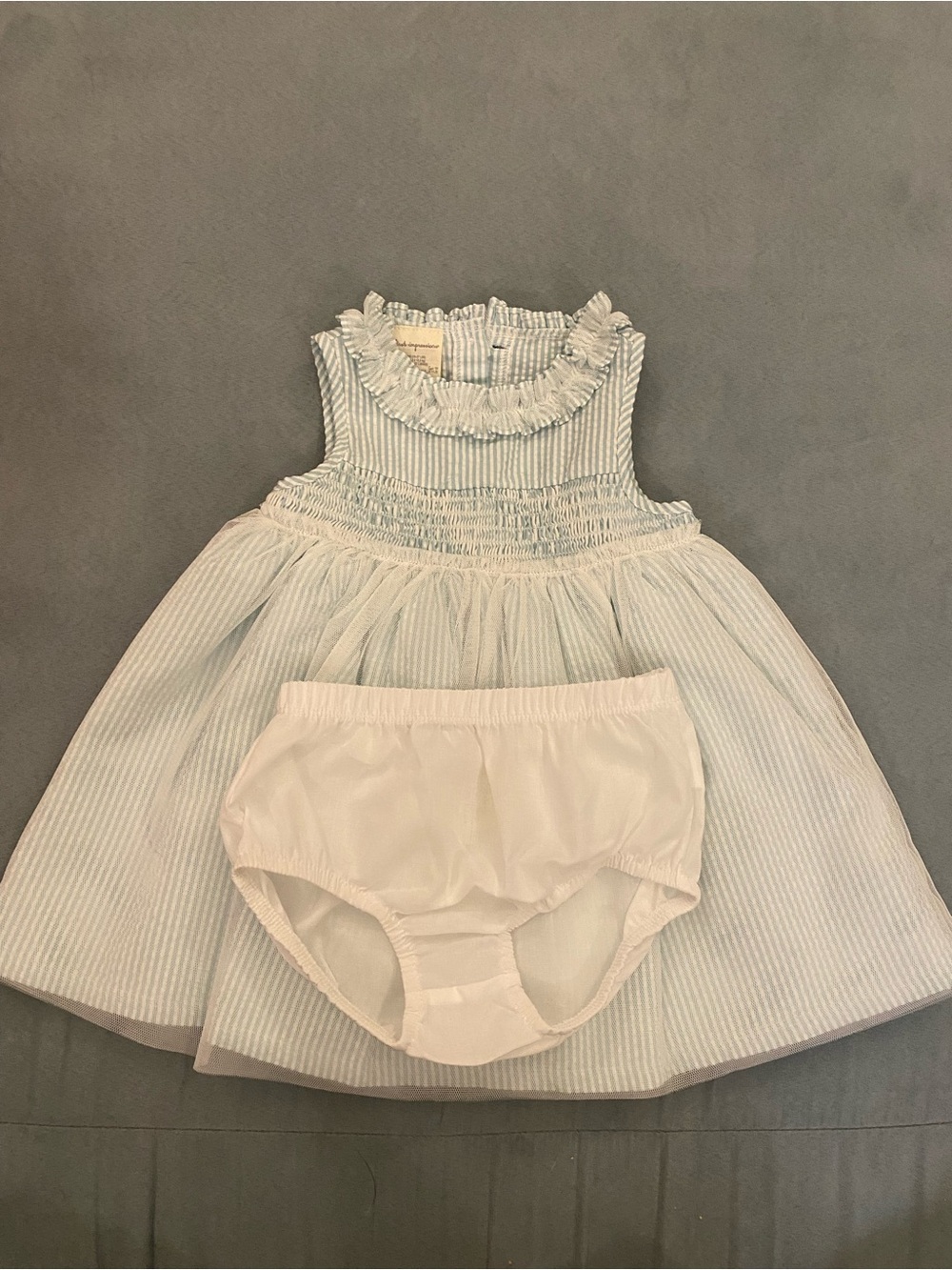 First Impressions Light Blue & White Striped Smocked Dress with Bloomers